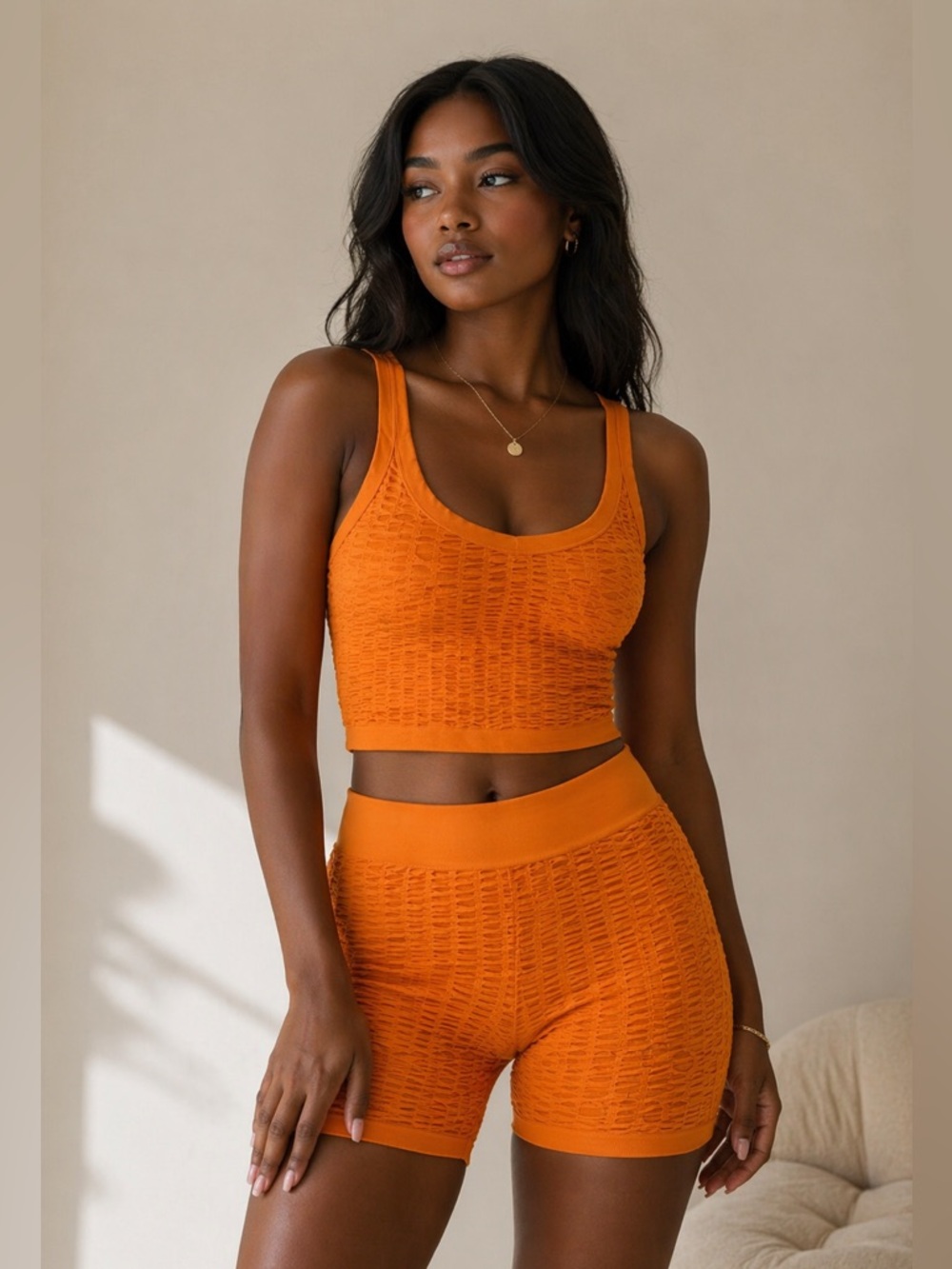 Feathers Orange Honey Comb athletic set - biker short and top